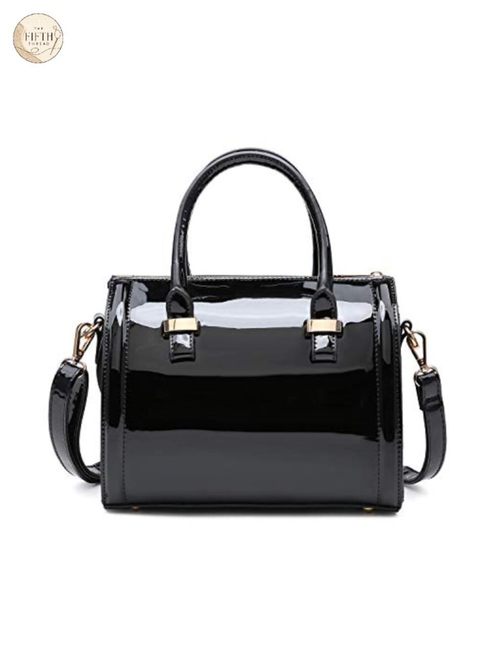 Patent Faux Leather Barrel Satchel Top Handle Purse Crossbody Bag